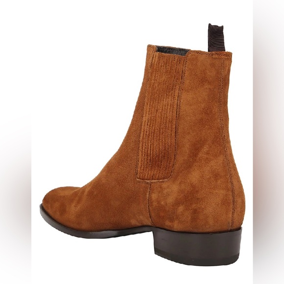 $1,215 Saint Laurent Wyatt Suede Chelsea Boots Brown leather black tan Oxford - Picture 4 of 11